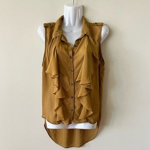 HAVE sleeveless ruffled,highlow blouse yellow women L